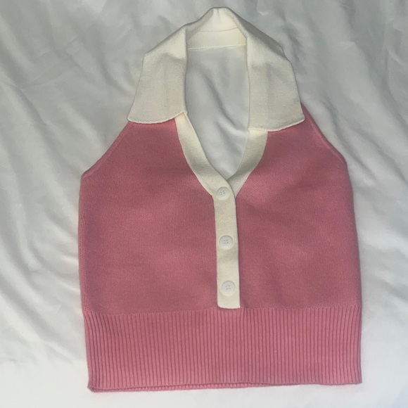 Lulus Ameliah Pink and White Collared Sweater Tank Top - Picture 7 of 13